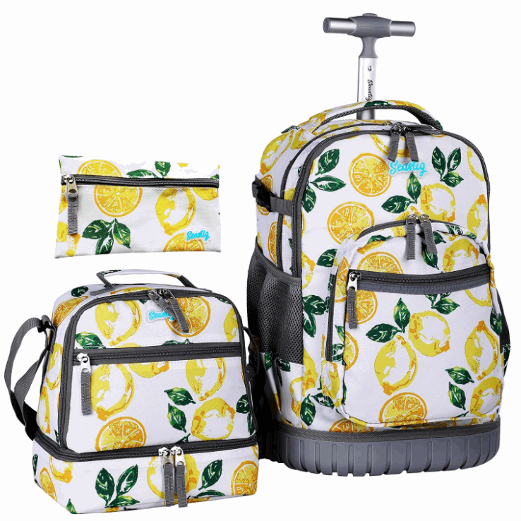 Girls Yellow Lemon Rolling Backpack 3pcs Set Girls Yellow Lemon Rolling Backpack 3pcs Set