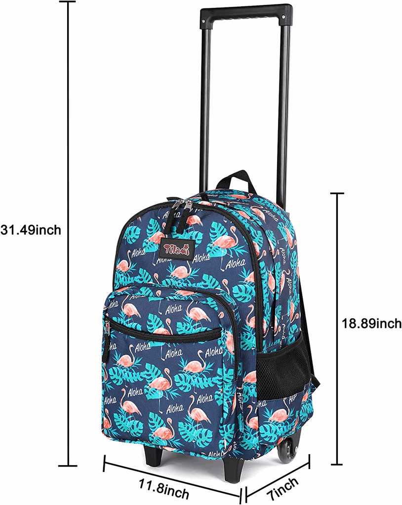 Tilami 18 inch Flamingo Black Rolling Backpack for Kids