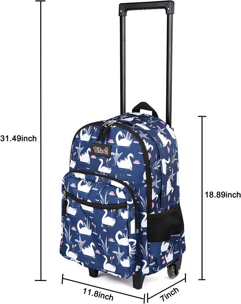 Tilami 18 inch Swan Blue Rolling Backpack for Kids