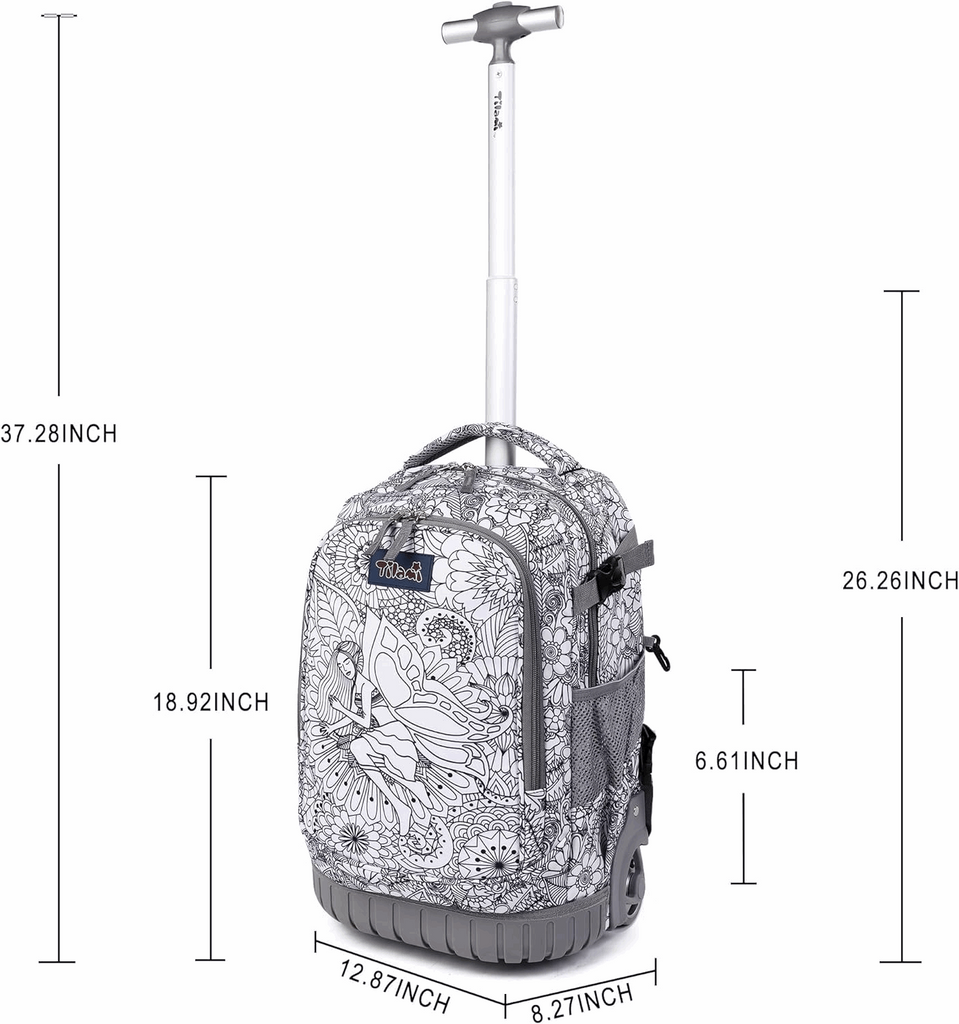 Tilami 19 inch DIY Color Sleeping Butterfly Print Rolling Backpack