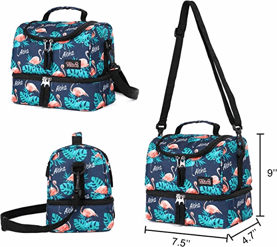 Tilami Flamingo Black Rolling Backpack 18 inch with Lunch Bag
