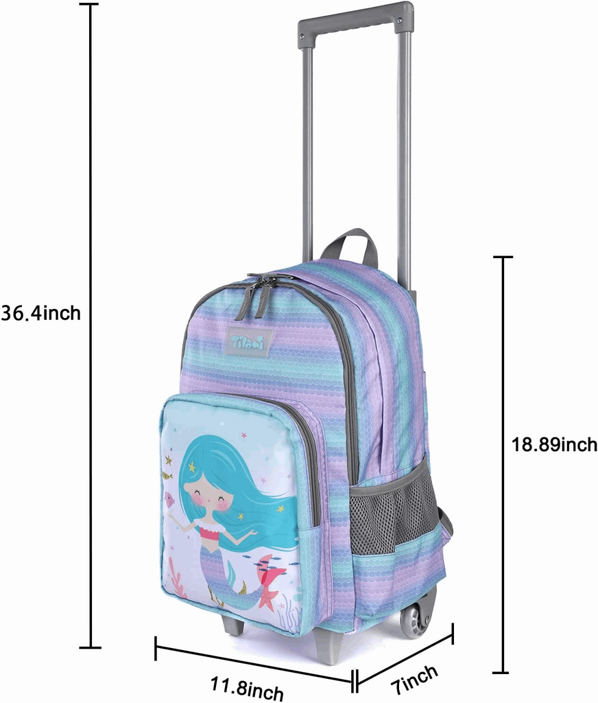 Tilami Mermaid Purple 18-Inch Kids Rolling Backpack Matching Lunch Box