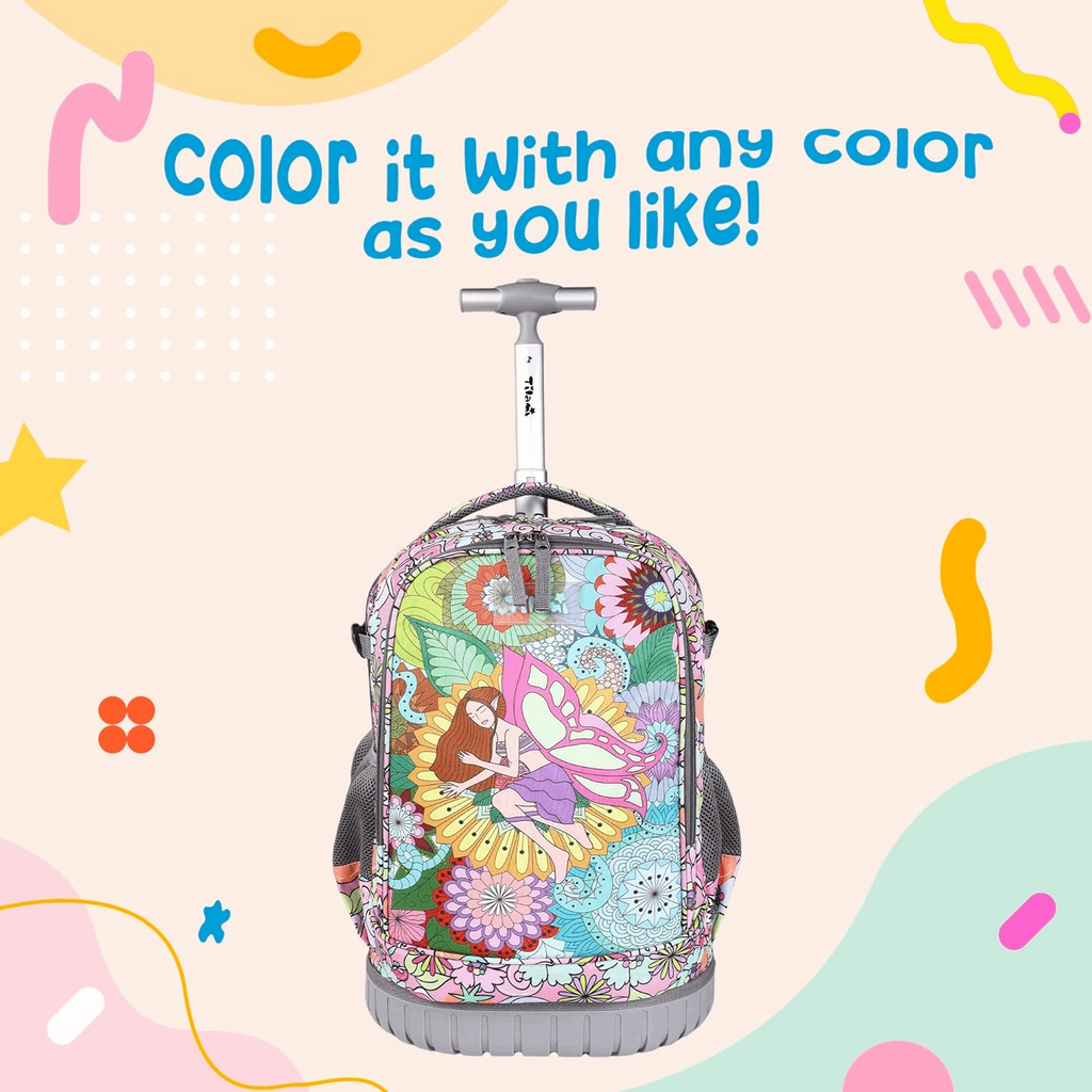 Tilami 19 inch DIY Color Sleeping Butterfly Print Rolling Backpack