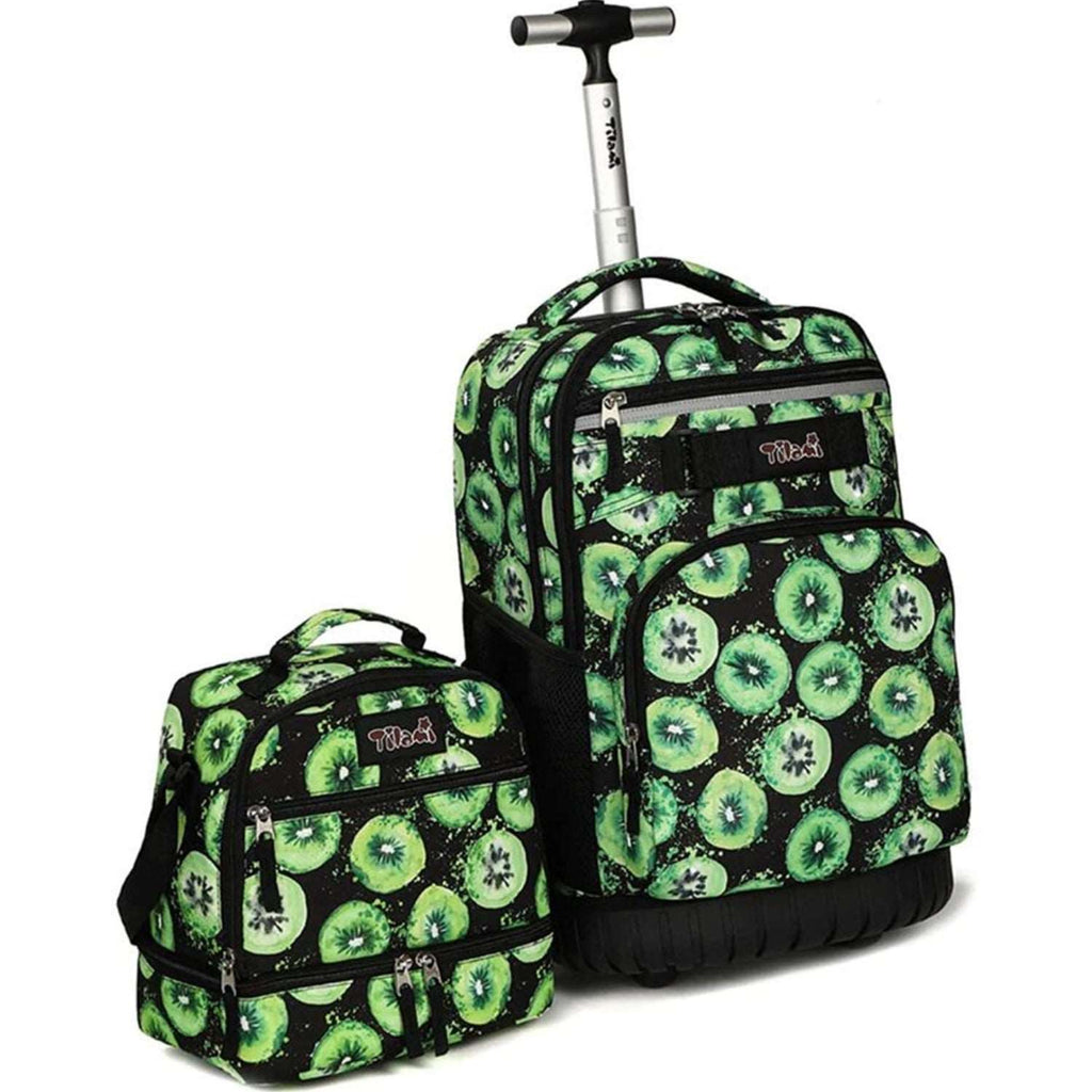 Tilami Kiwifruit Print Rolling Backpack Laptop 18 inch with Lunch Bag