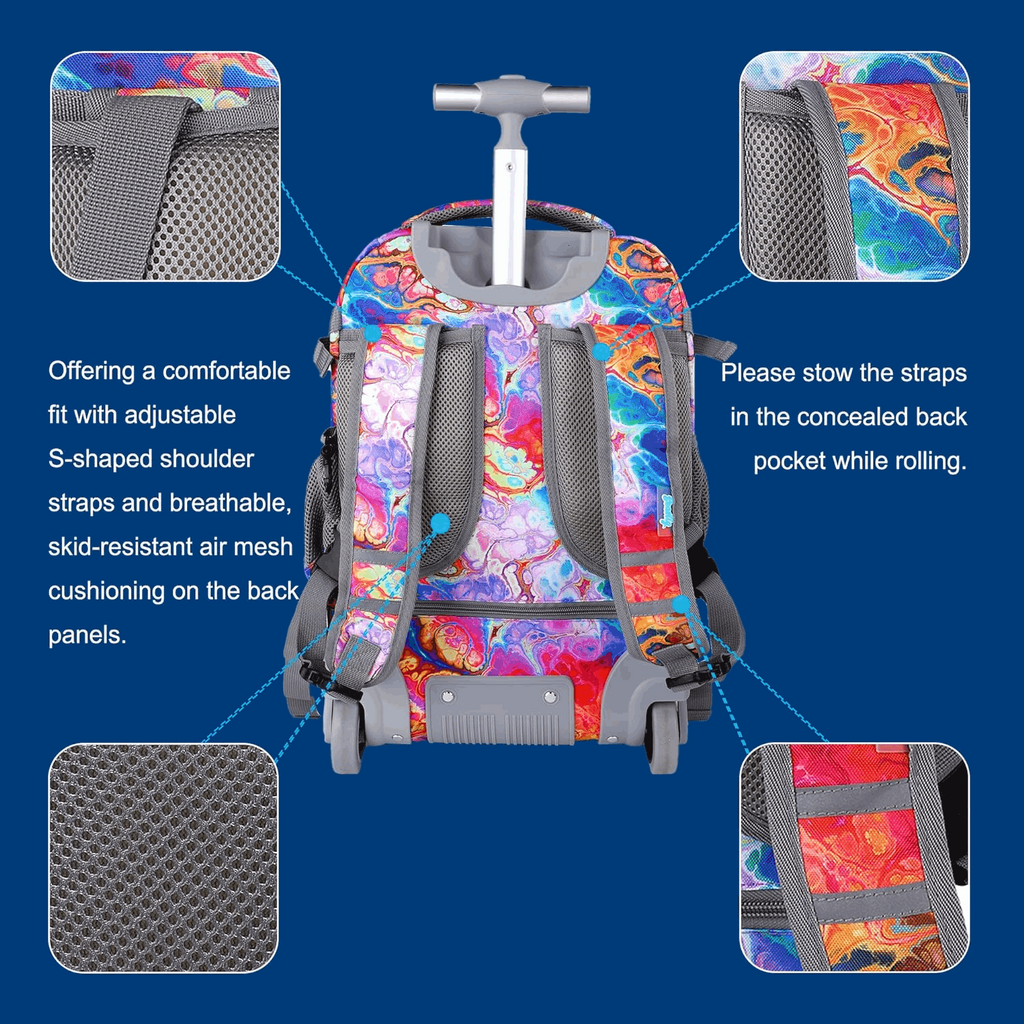 Seastig Painted Pattern 18 inch Single Handle Rolling Backpack for Kids with Lunch Bag and Pencil Case Set