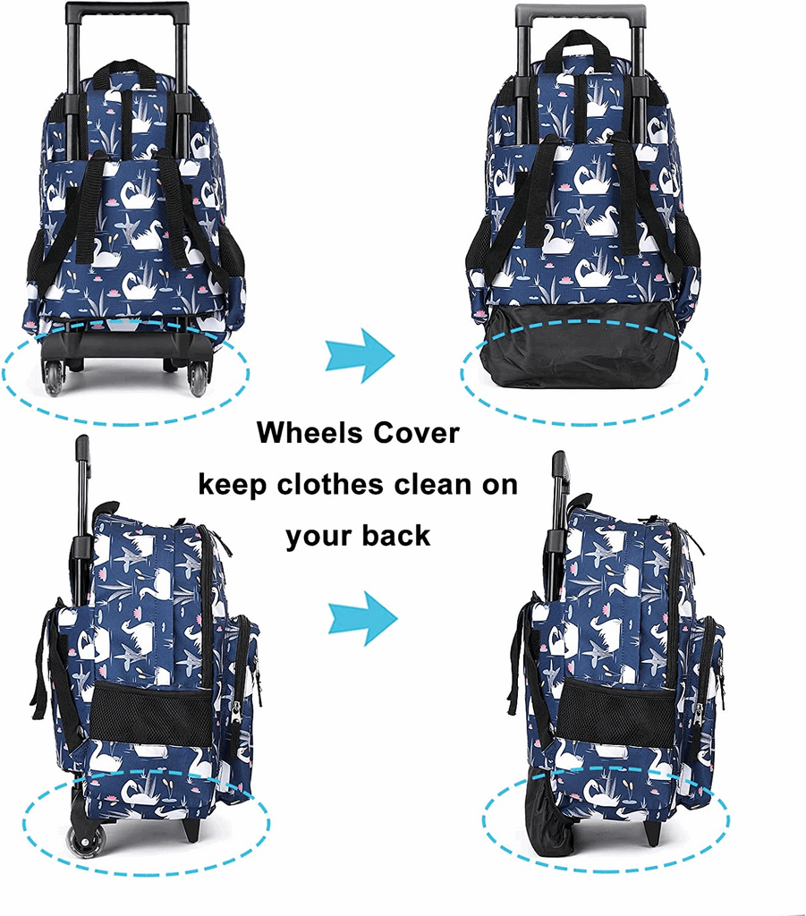 Tilami 18 inch Swan Blue Rolling Backpack for Kids