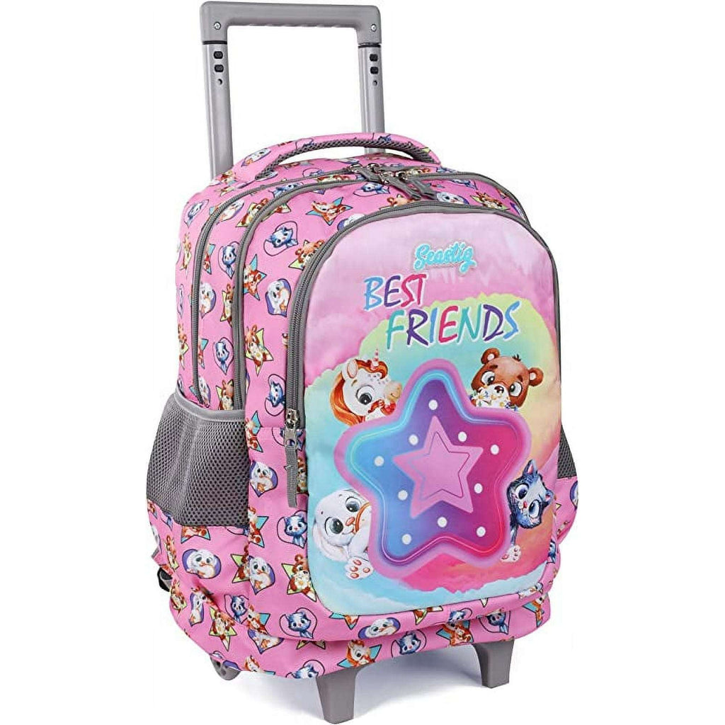 Seastig Pink Best Friend Double Handle Rolling Backpack with Lunch Bag Set