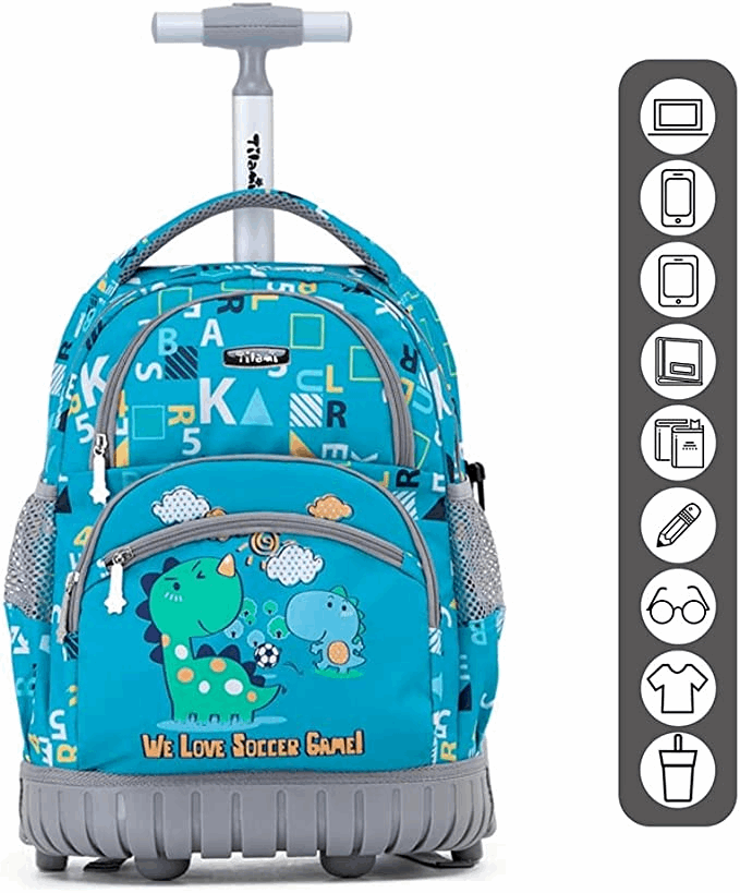 Tilami Dinosaur Blue 16 Inch School College Travel Carry-on  Rolling Backpack Boys Girls