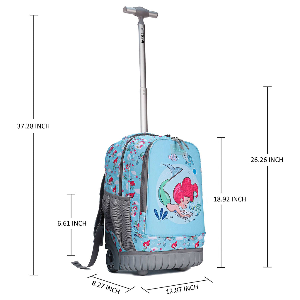 Tilami Adorable Mermaid Rolling Backpack 18 inch Girls Laptop Backpack