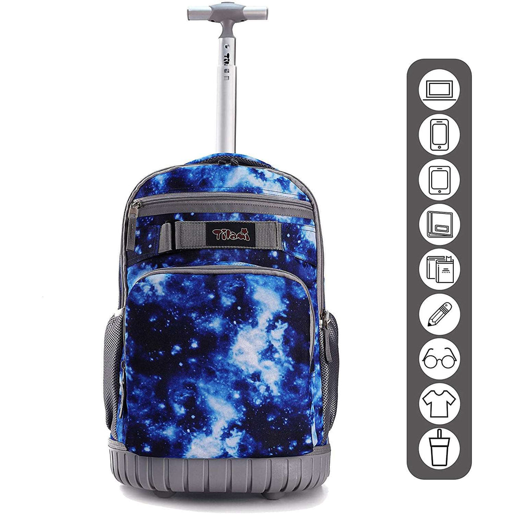 Tilami Blue Galaxy 18 inch Kids Rolling Backpack W Matching Lunch Box
