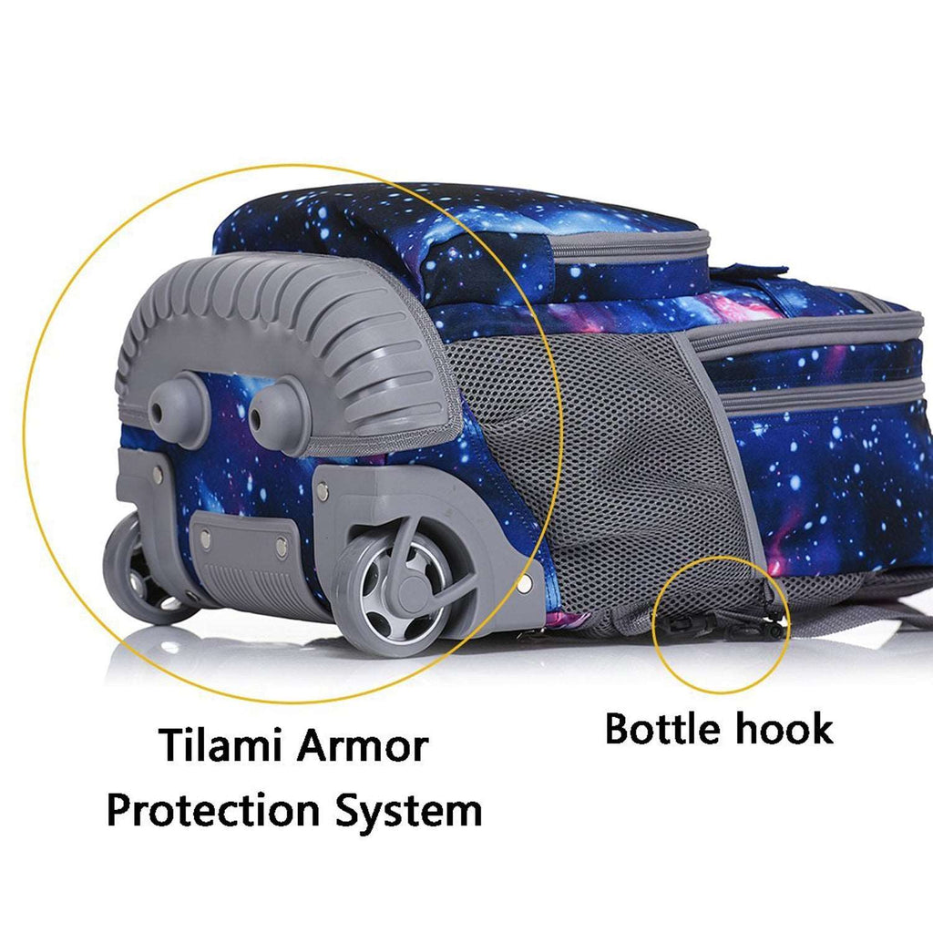 Tilami Blue Galaxy 18 inch Rolling Backpack Kids Wheeled Backpack