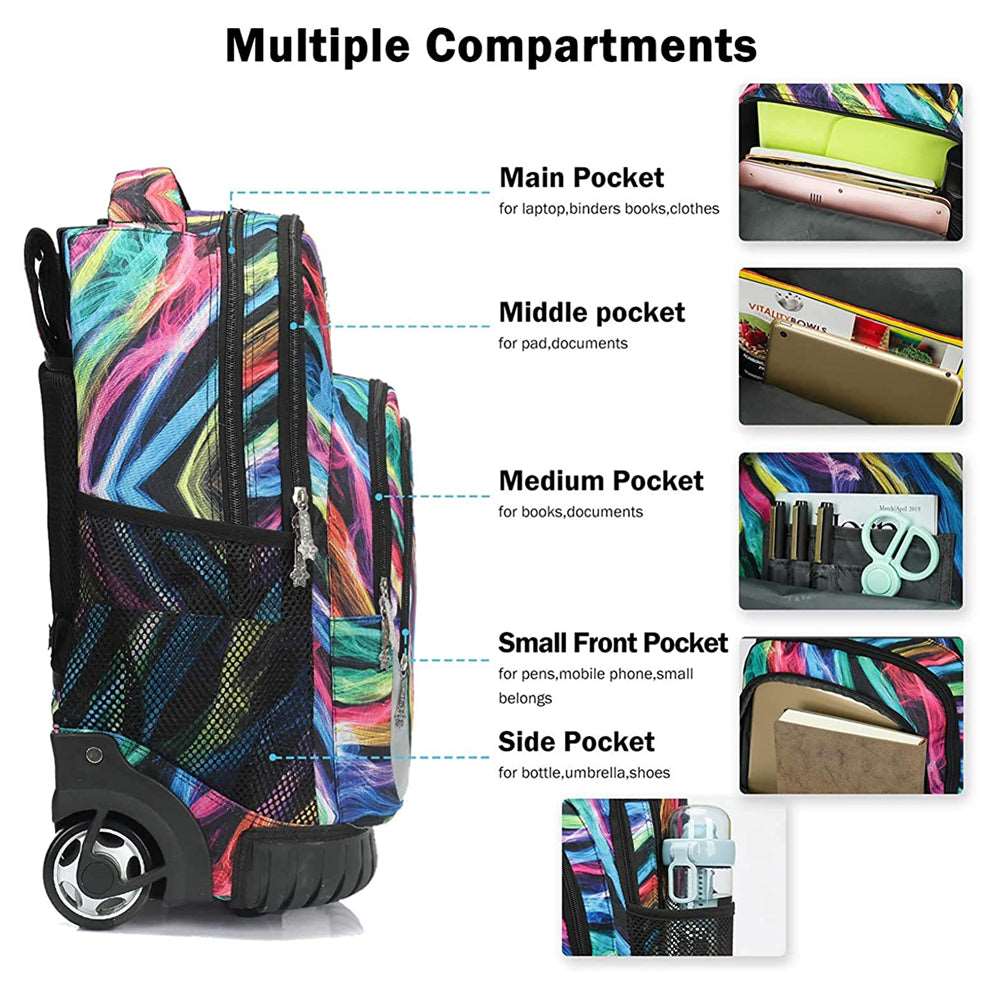 Tilami Colorful Stripes 18 inch Rolling Backpack Kids Roll On Backpack