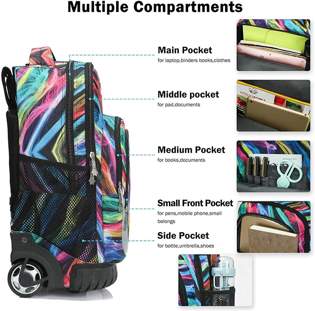 Tilami Colorful Stripes 18 inch Rolling Backpack with Matching Lunch Bag