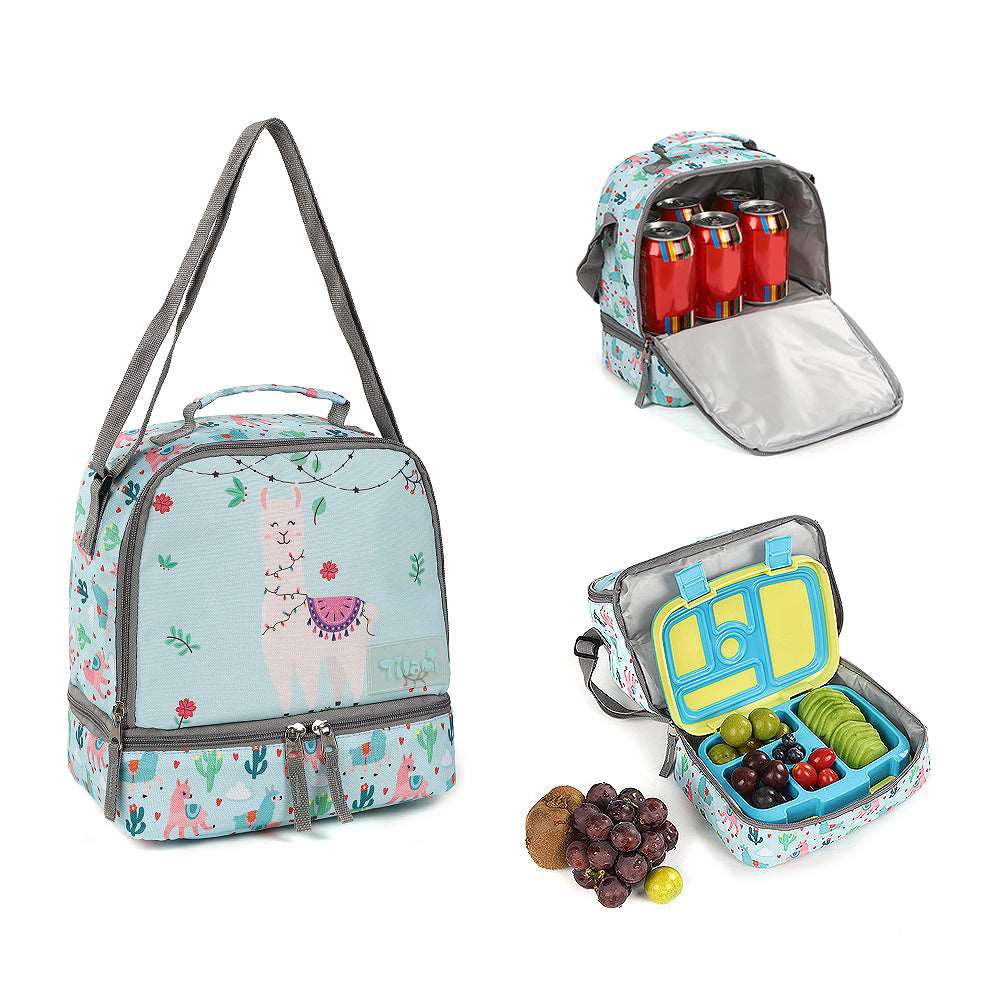 Tilami Green Alpaca Lunch Bag Insulated Zipper Cooler Bags for Kids