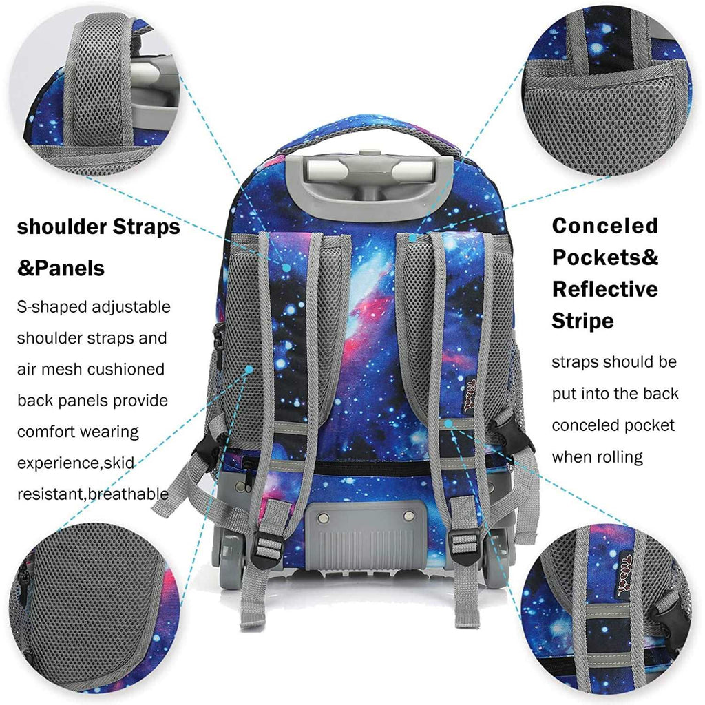 Tilami Deep Blue Galaxy Unicorn 19 inch Rolling Backpack For Kids