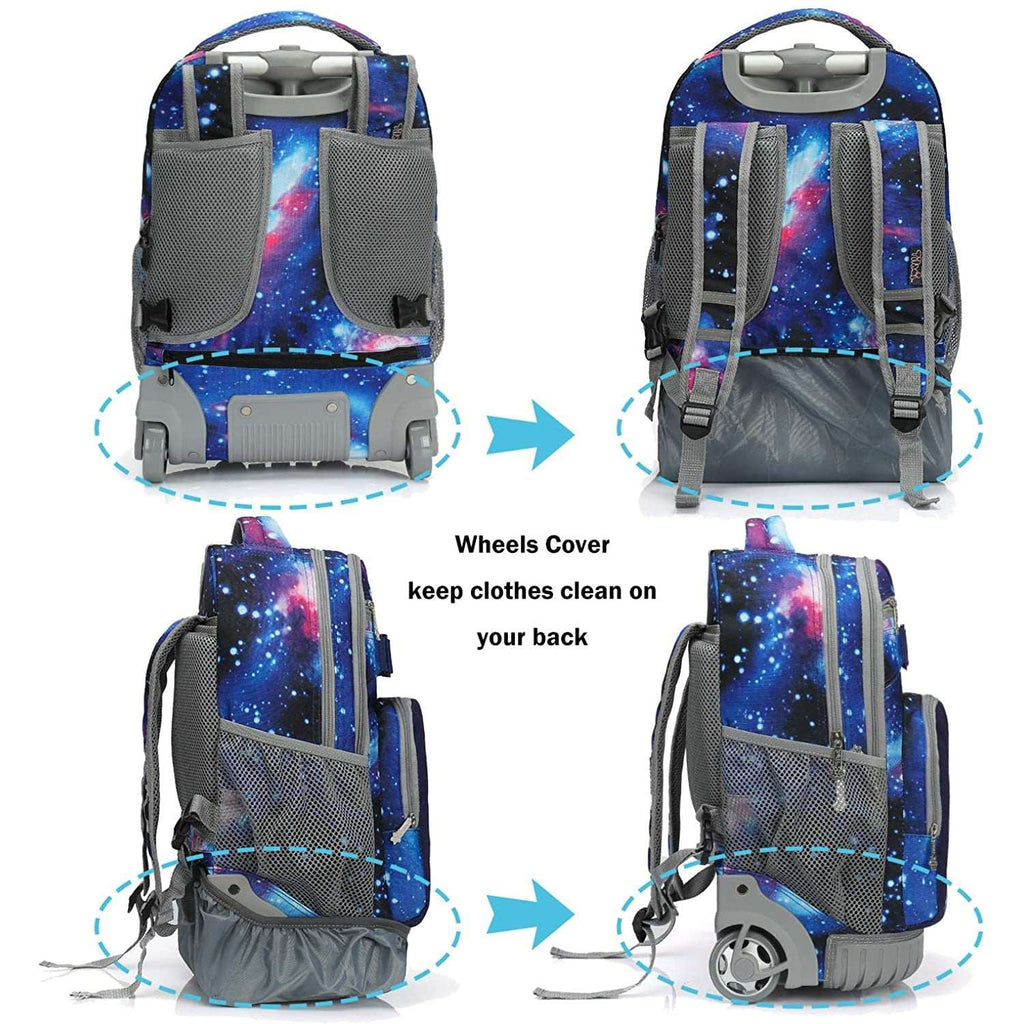 Tilami Deep Blue Galaxy Unicorn 19 inch Rolling Backpack with Pencil Case For Kids