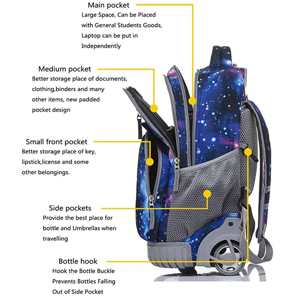 Tilami Deep Galaxy 18 inch Rolling Backpack with Lunch Bag