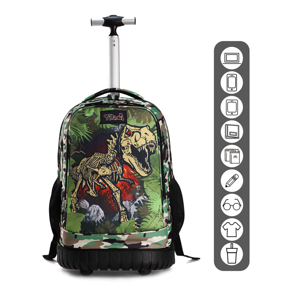 Tilami Dinosaur 18 inch Kids Rolling Backpack with Matching Lunch Bag