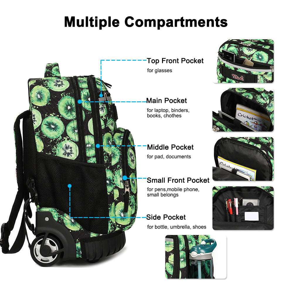 Tilami Green Kiwifruit 18 inch Rolling Backpack Kids Wheeled Backpacks canada