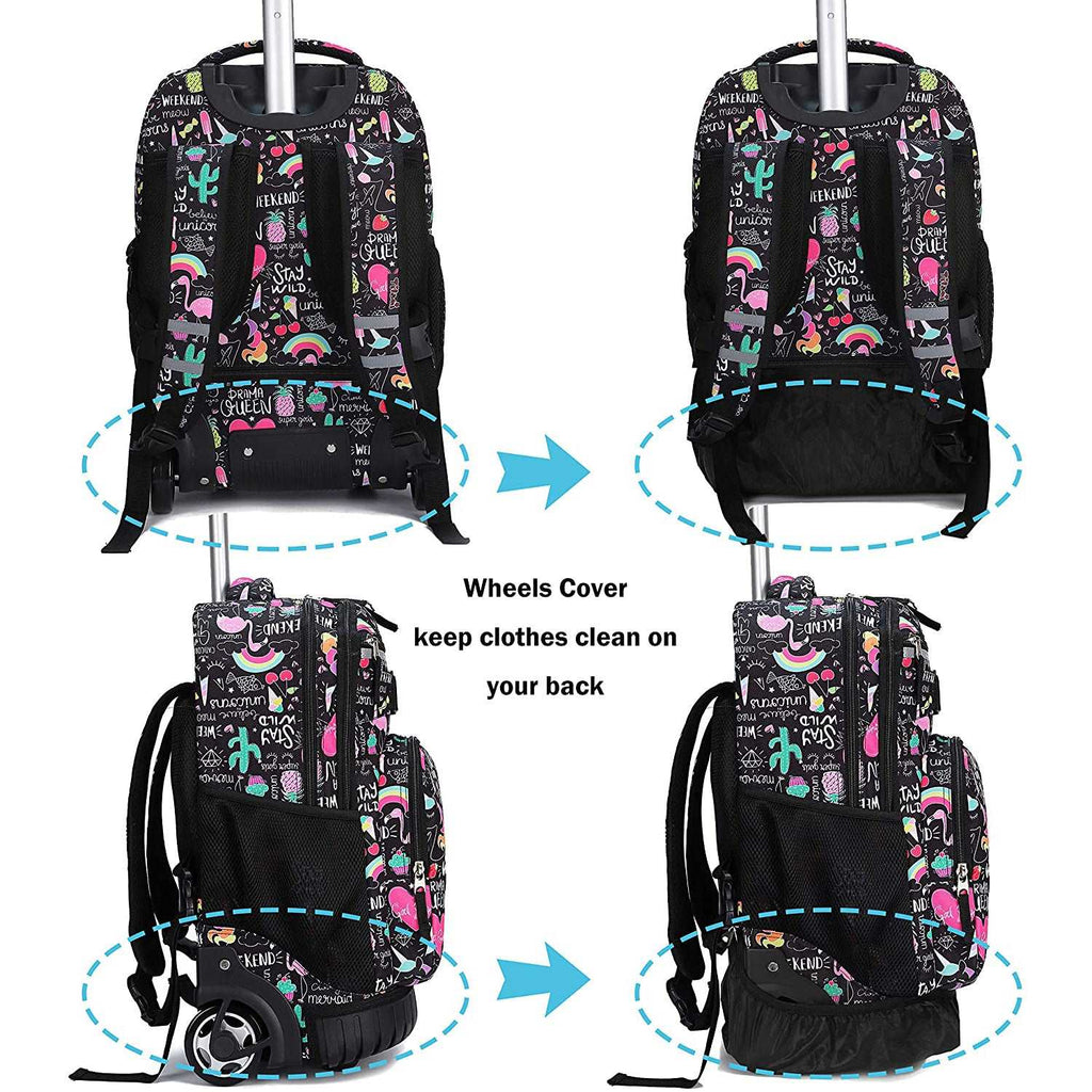 Tilami Ins Graffiti 18-Inch Kids Rolling Backpack W Matching Lunch Box