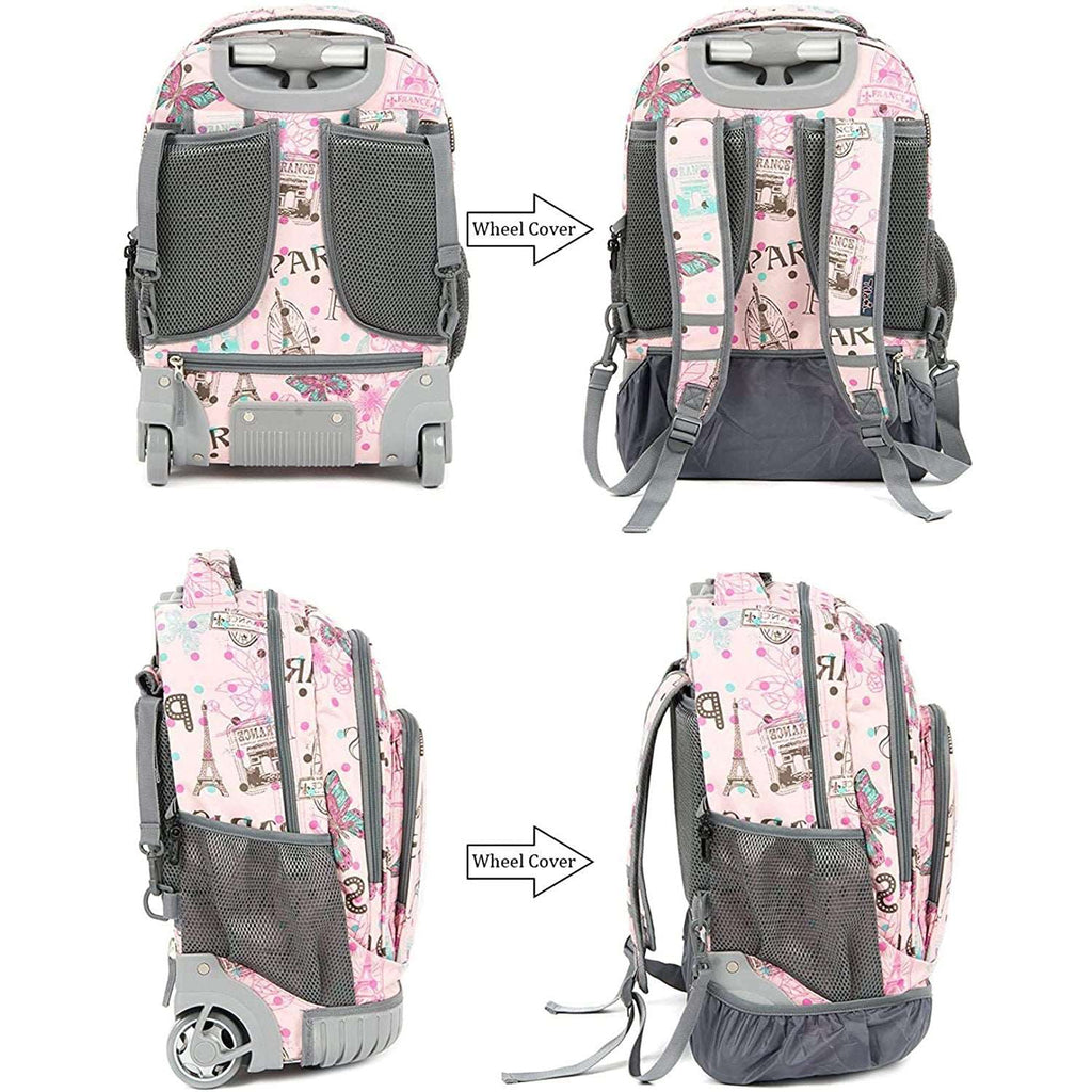 Tilami Pink Butterfly 18 inch Rolling Backpack & Lunch Bag Set