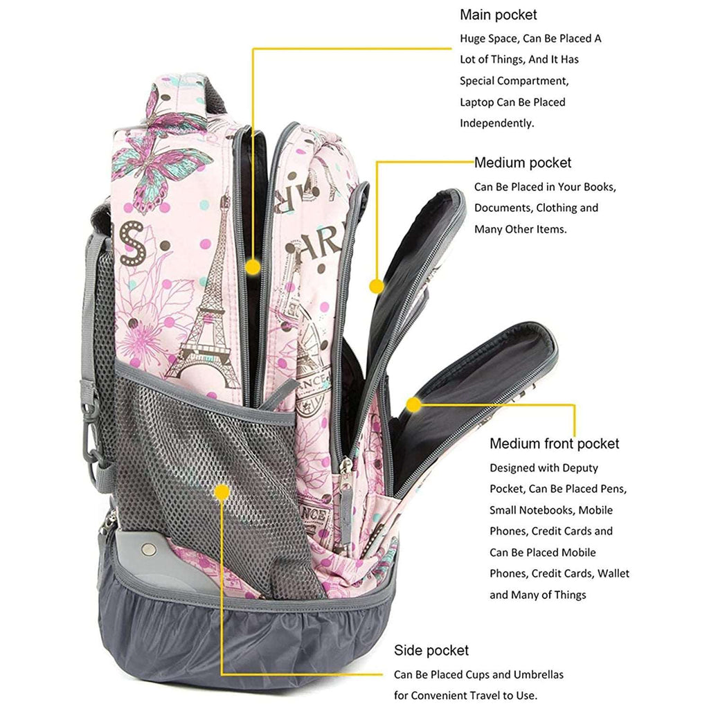 Tilami Pink Butterfly 18 inch Rolling Backpack & Lunch Bag Set