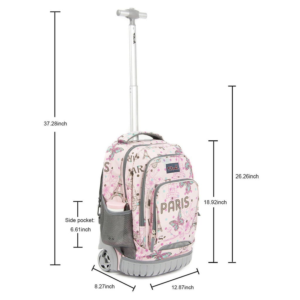 Tilami Pink Butterfly 18 inch Rolling Backpack Girls Roller Backpack