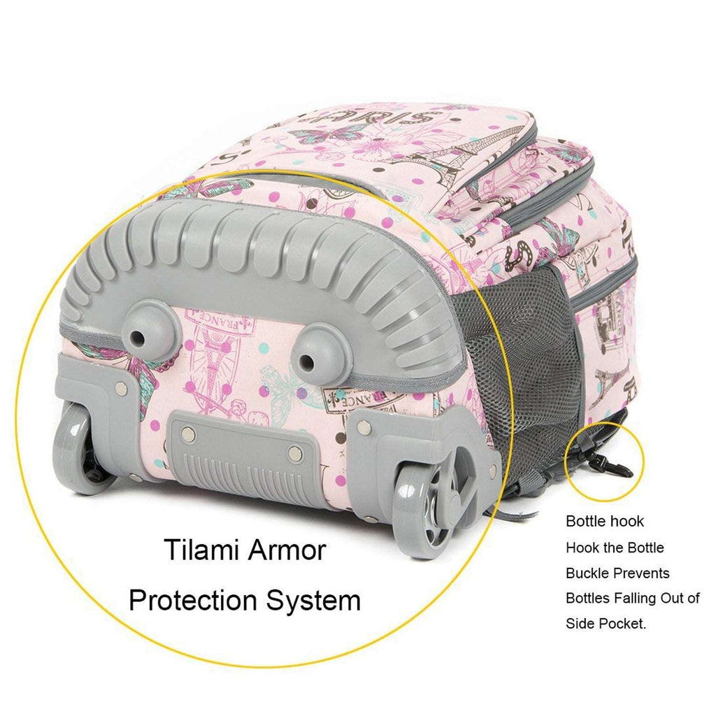 Tilami Pink Butterfly 18 inch Rolling Backpack Girls Roller Backpack