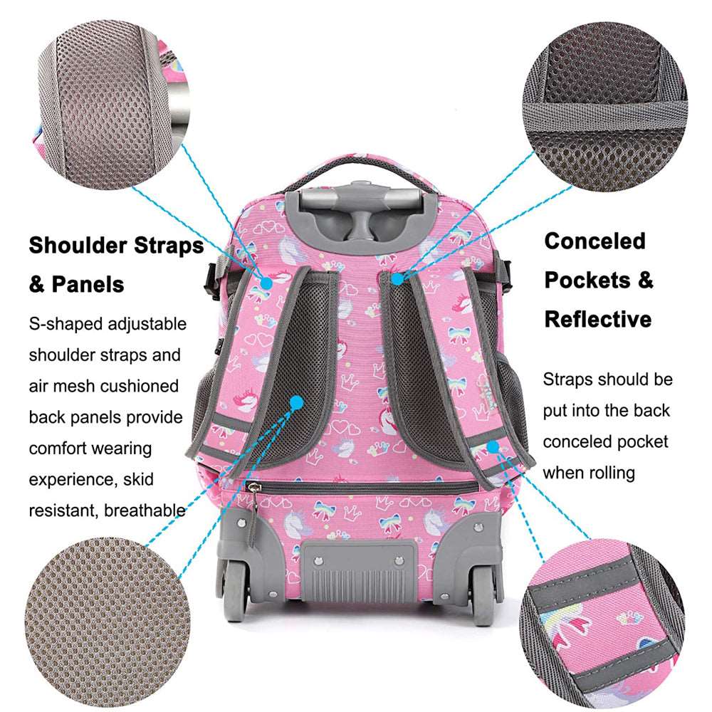 Tilami Pink Unicorn Rolling Backpack 19 inch Kids Roller Backpack