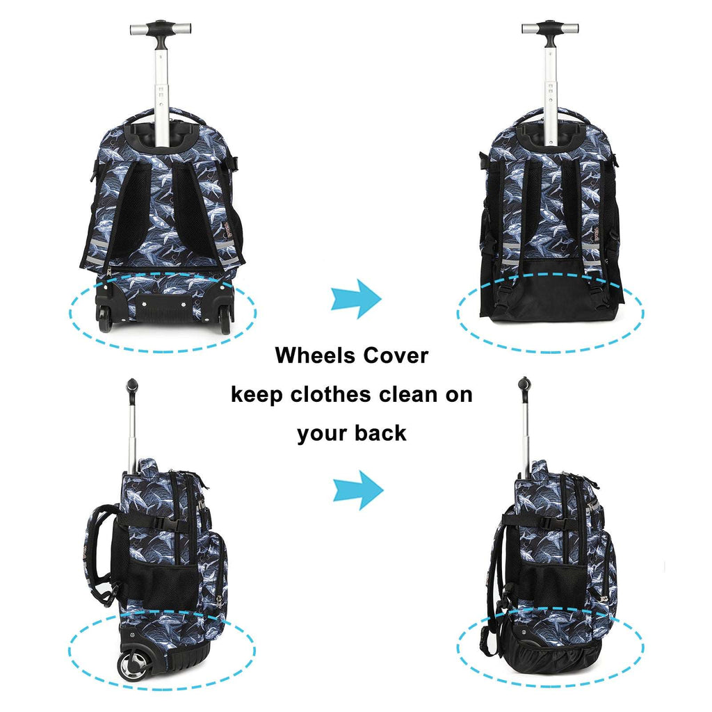 Tilami Shark Ocean 18 Inch Rolling Backpack For Kids Wheeled Backpack