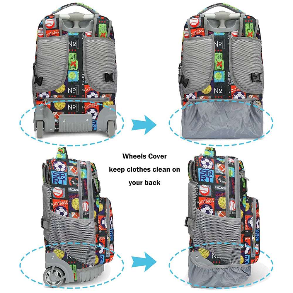 Tilami Sport Balls Rolling Backpack 18 inch Wheeled Backpack For Kids