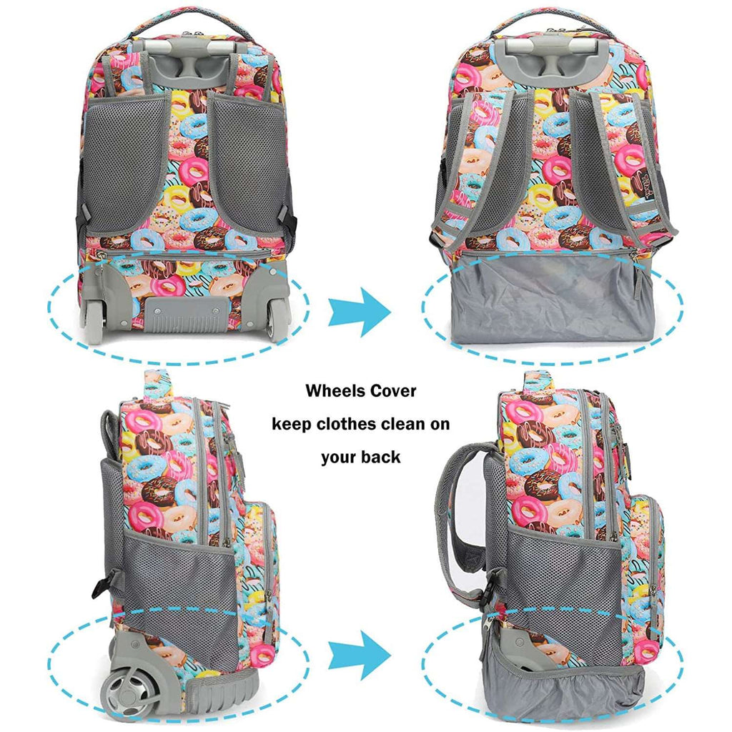 Tilami Sweet Doughnut 18 inch Kids Rolling Backpack with Lunch Bag