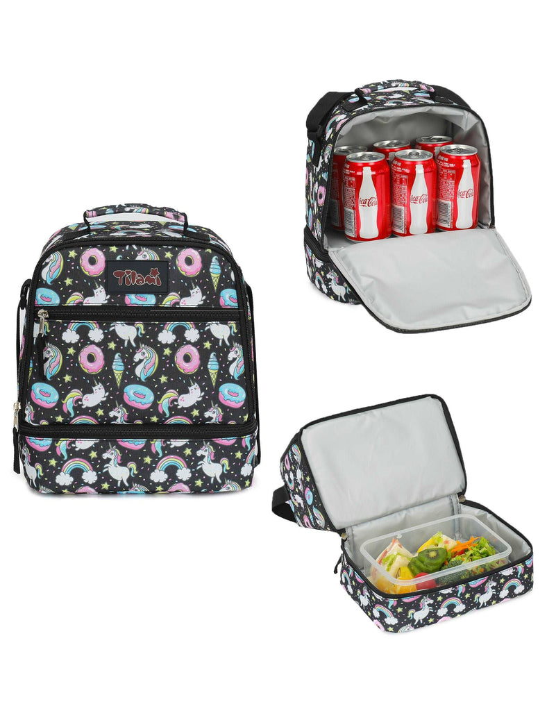 Tilami Unicorn 18 inch Rolling Backpack with Matching Lunch Bag