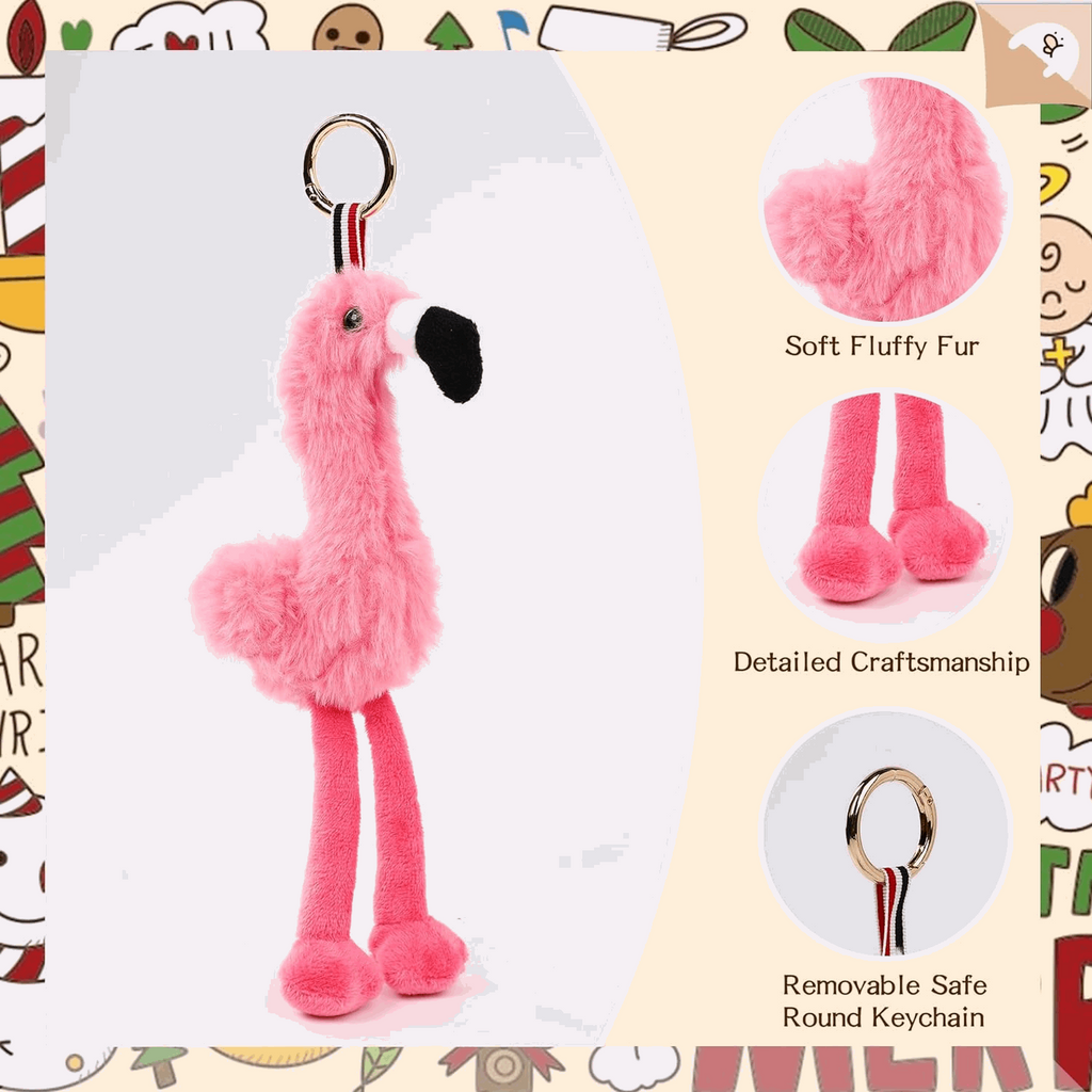 Tilami Plush Keychain Cute Stuffed Animal Toy Flamingo 9-inch Bag Charm for Kids