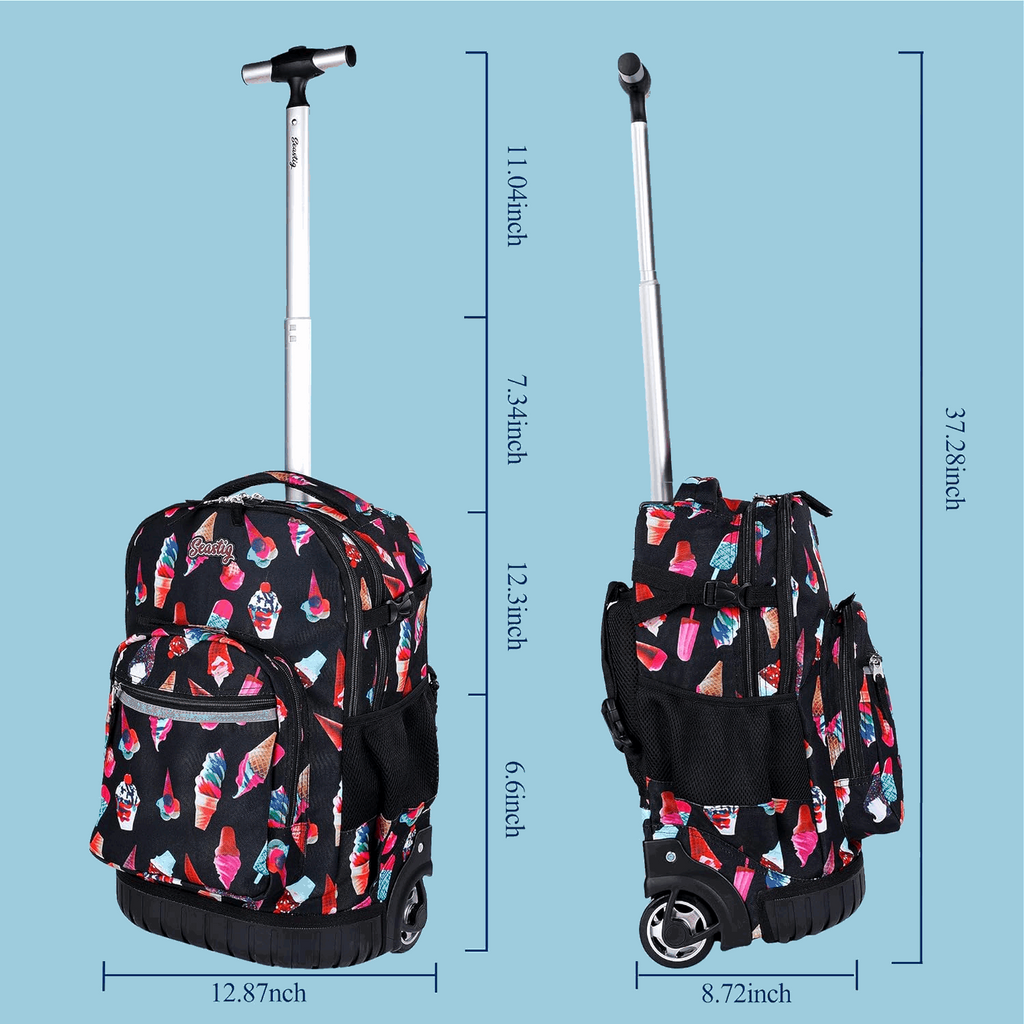 Seastig Painted Pattern 18 inch Single Handle Rolling Backpack for Kids with Lunch Bag and Pencil Case Set