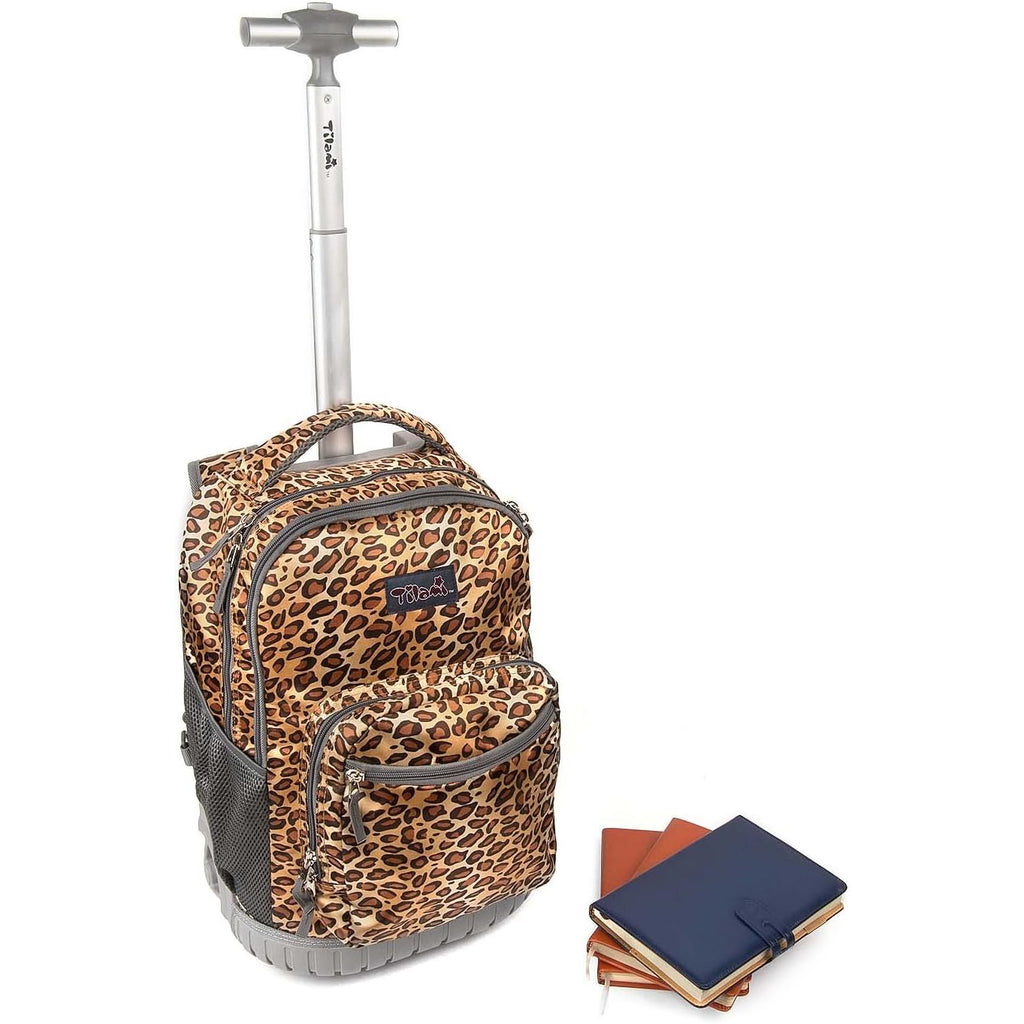 Yellow Leopard Brown 18 inch Rolling Backpack