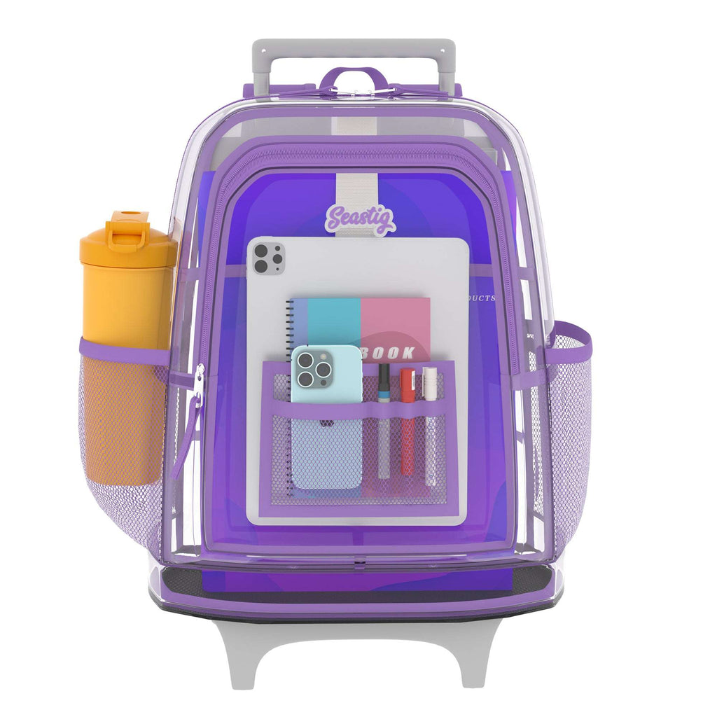 Seastig Purple 18in Clear Double Handle Rolling Backpack