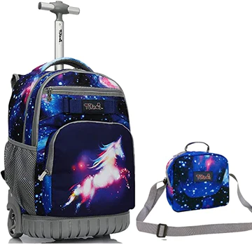 Tilami Deep Blue Galaxy Rolling Backpack Laptop 18 inch with Lunch Bag