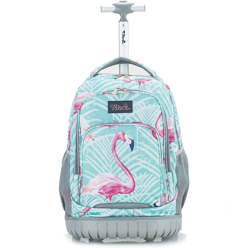 Tilami Light Green Flamingo Rolling Backpack 19 inch Wheeled Backpack