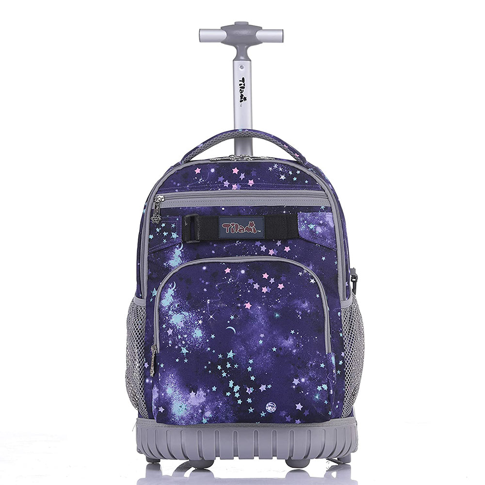 Tilami Purple Star Print 18 Inch Rolling Backpack Kids Wheeled Backpack